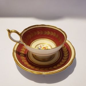 Aynsley Red gold Floral Tea cup and saucer